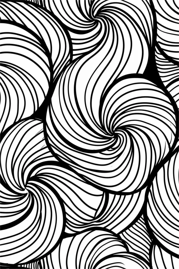 Abstract spiral line patterns, abstract art style — free printable order coloring book page