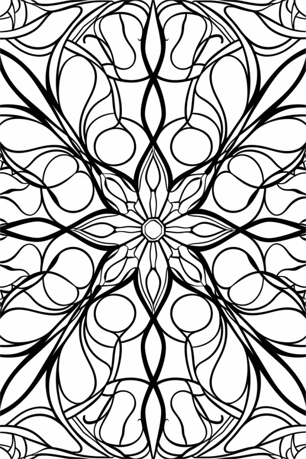 Symmetrical mandala pattern, abstract art style — free printable order coloring book page