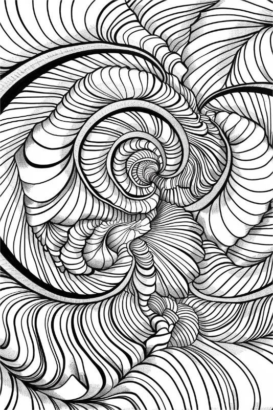 Spiral zentangle pattern, abstract zentangle art style — free printable order coloring book page