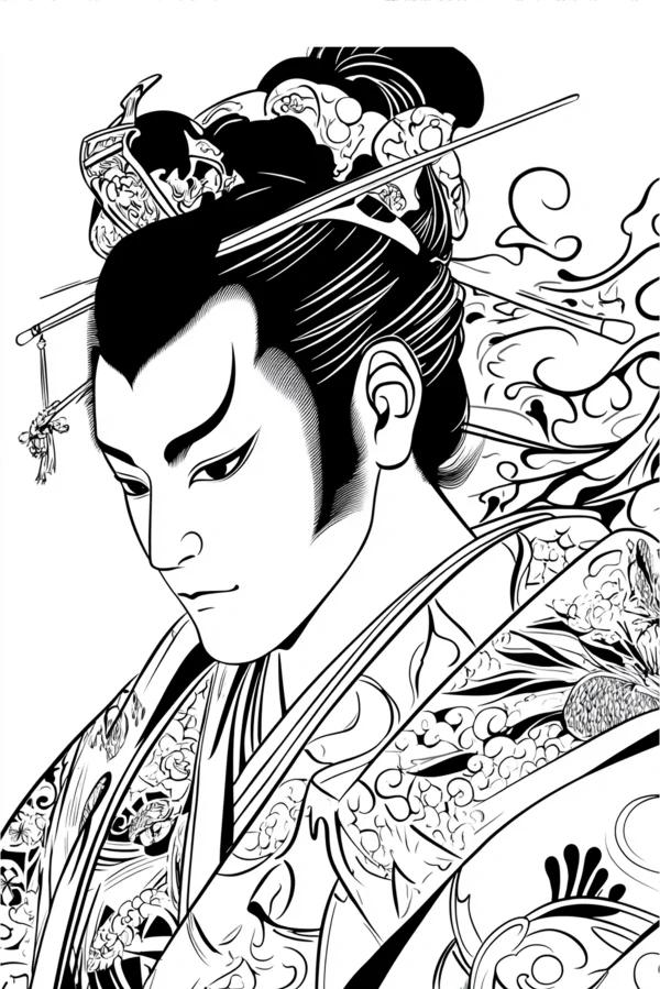 Ancient japanese nobleman, japanese style — free printable traditional culture coloring book page