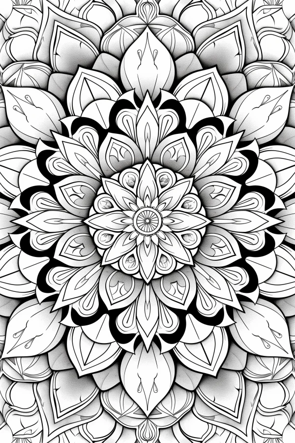Intricate mandala symmetrical pattern, zentangle abstract art style — free printable order coloring book page