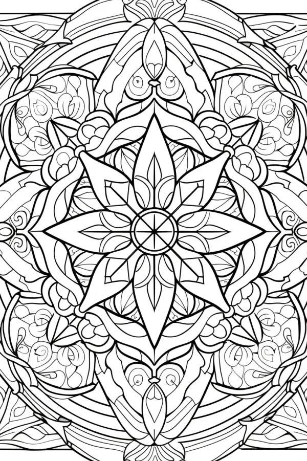 Intricate mandala pattern, abstract style — free printable zen coloring book page