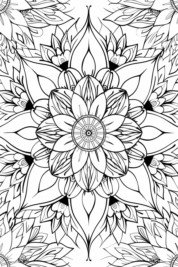 Floral mandala, abstract zen art style — free printable order coloring book page