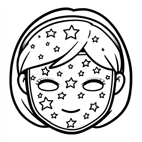 Girl with star-patterned face mask and headband, cartoon style — free printable beauty care coloring book page