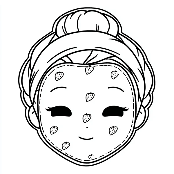 Girl with strawberry facial mask, cartoon style — free printable beauty care coloring book page