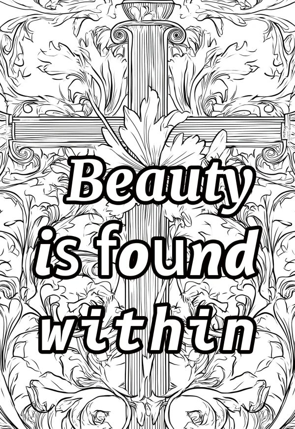 Classical column with ornate scrollwork, vines and leaves — free printable euro-american culture coloring book page
