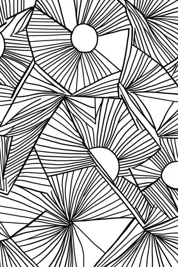 Radial geometric repeating patterns, abstract style — free printable order coloring book page