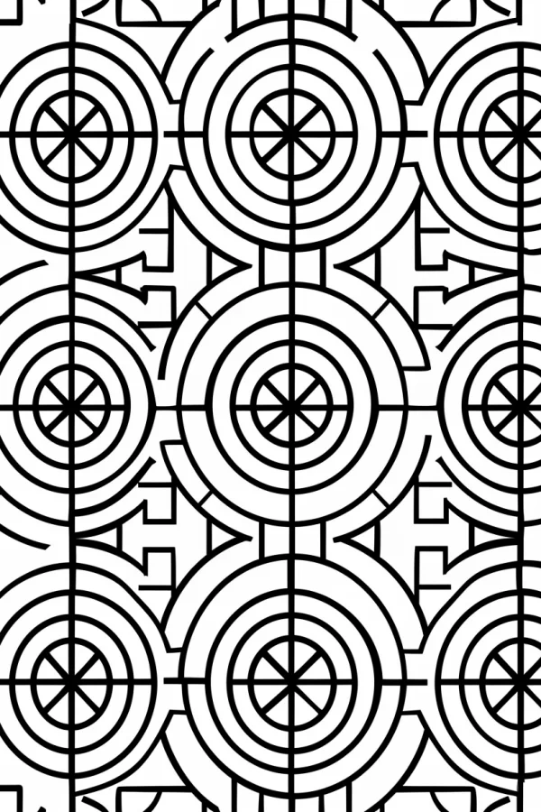 Coloring book page, symmetrical geometric concentric circle patterns — free printable order coloring book page