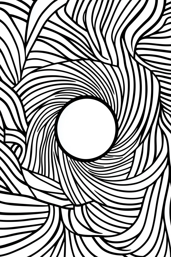 Abstract spiral line pattern, zentangle style — free printable order coloring book page
