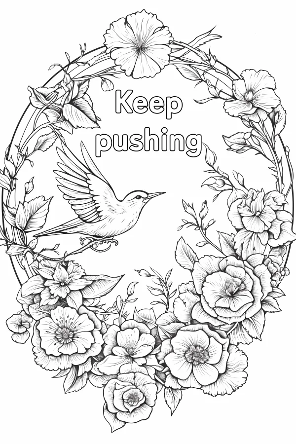 Bird surrounded by floral wreath, realistic illustration style — free printable birds coloring book page