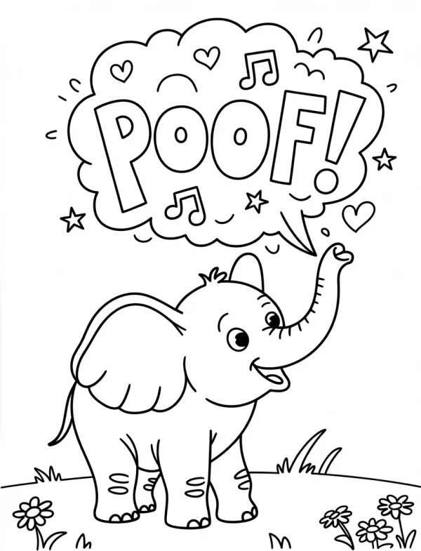 Cute cartoon elephant, cartoon style — free printable innocence coloring book page