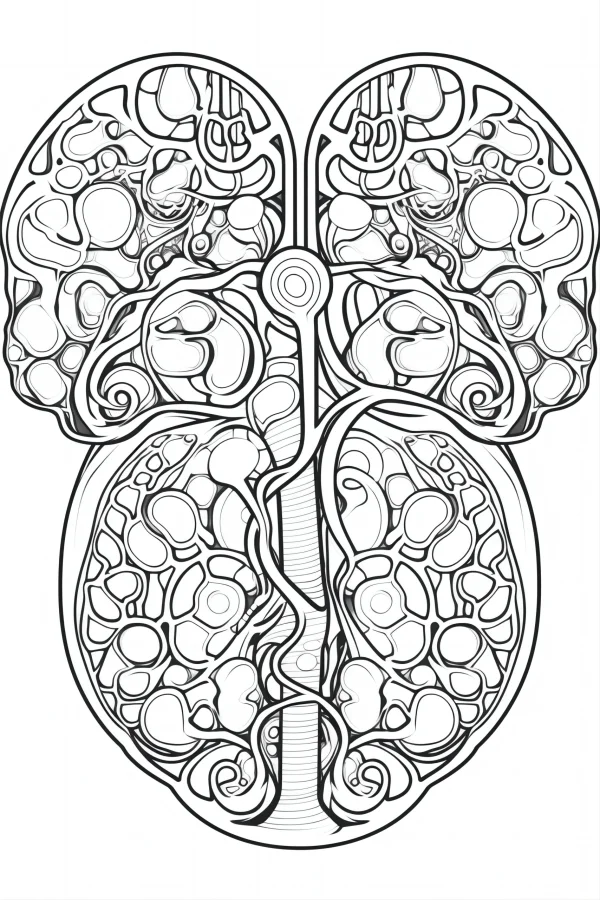 Mandala-style human kidney, abstract art style — free printable medicine coloring book page