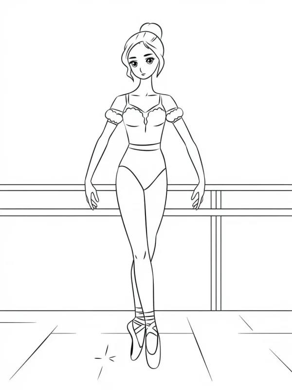 Ballet dancer, cartoon style — free printable dance coloring book page