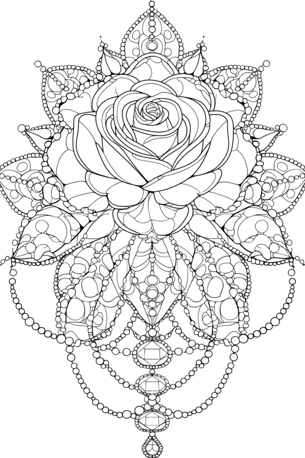 Mandala-style rose, mandala art style — free printable abstract art coloring book page