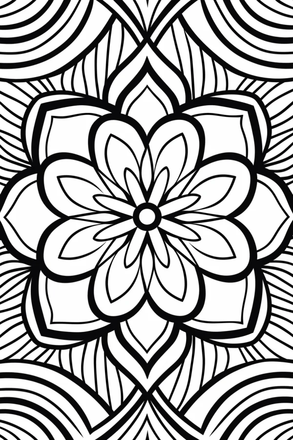 Mandala flower pattern, abstract organic style — free printable abstract art coloring book page