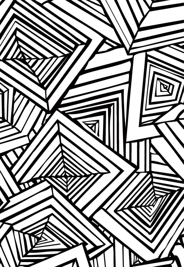 3d nested geometric line patterns, abstract style — free printable order coloring book page