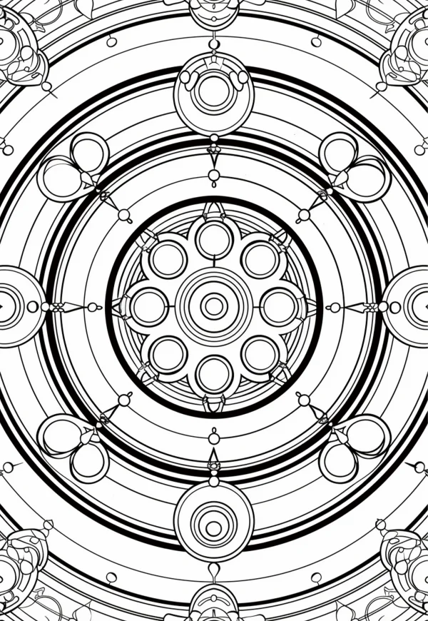 Mandala geometric symmetrical pattern, abstract geometric art style — free printable order coloring book page
