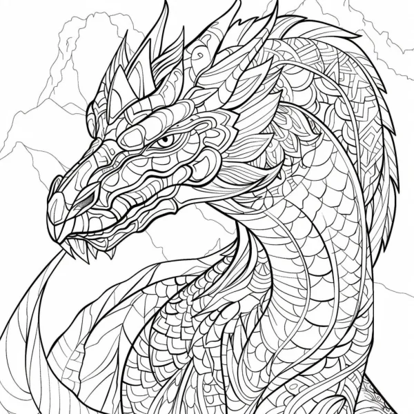 Mandala-style fantasy dragon, zentangle and mandala art style — free printable dragon coloring book page