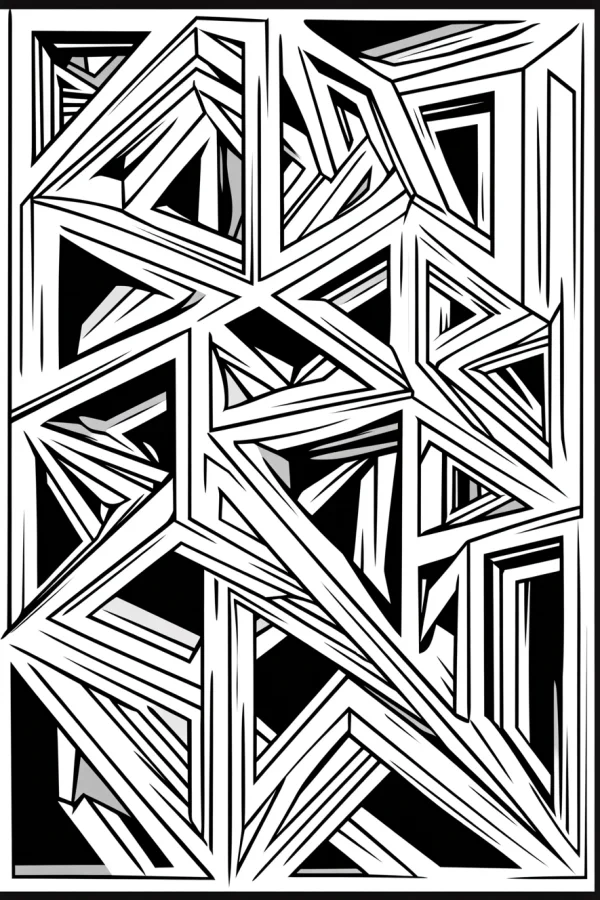 Abstract geometric 3d interwoven structure, abstract art style — free printable geometry coloring book page