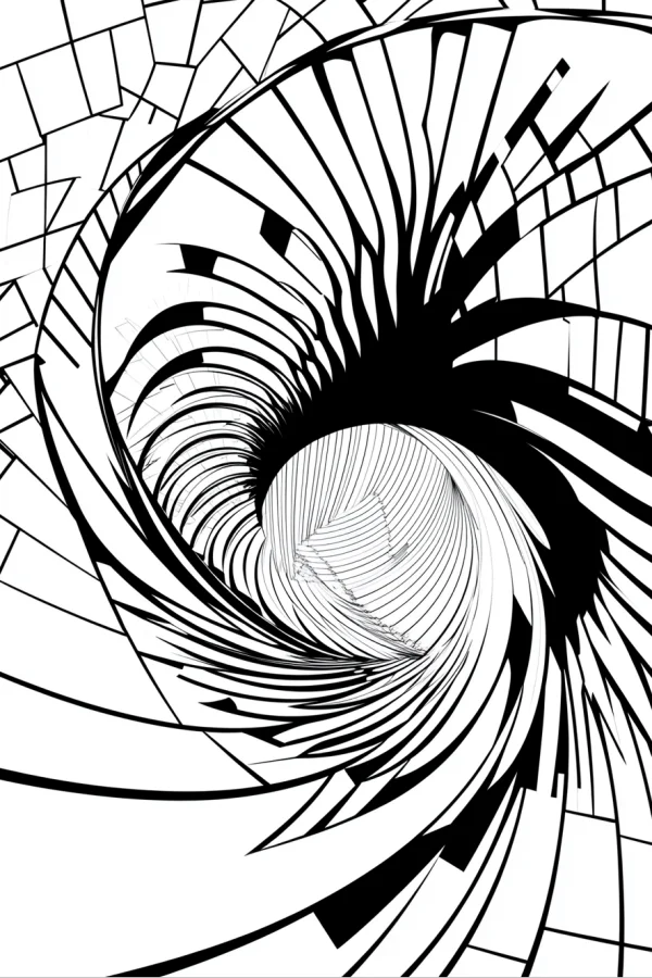 Abstract spiral vortex, abstract art style — free printable order coloring book page