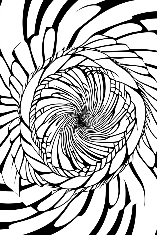Spiral abstract pattern, abstract art style — free printable chaos coloring book page