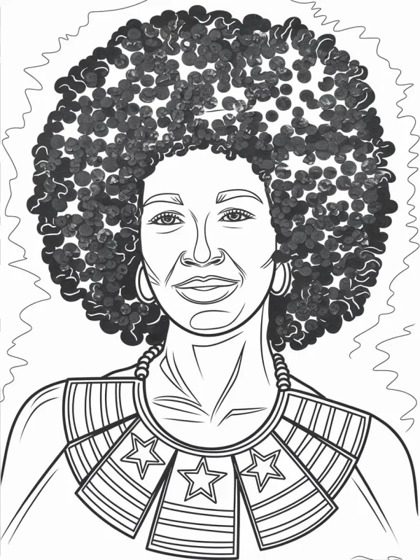 African afro-haired person with star-patterned collar, african cultural style — free printable africa coloring book page