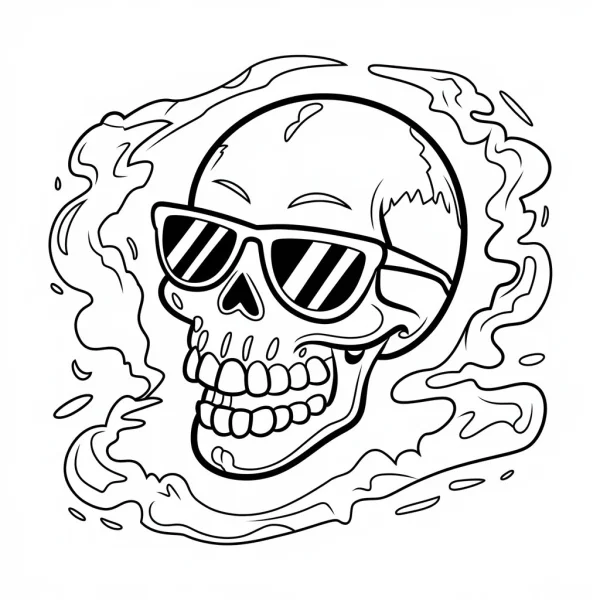 Trendy skull wearing sunglasses, cartoon style — free printable trend coloring book page