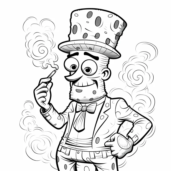 Cartoon gentleman with spotted top hat holding a cigarette, cartoon style — free printable cartoon characters coloring book page