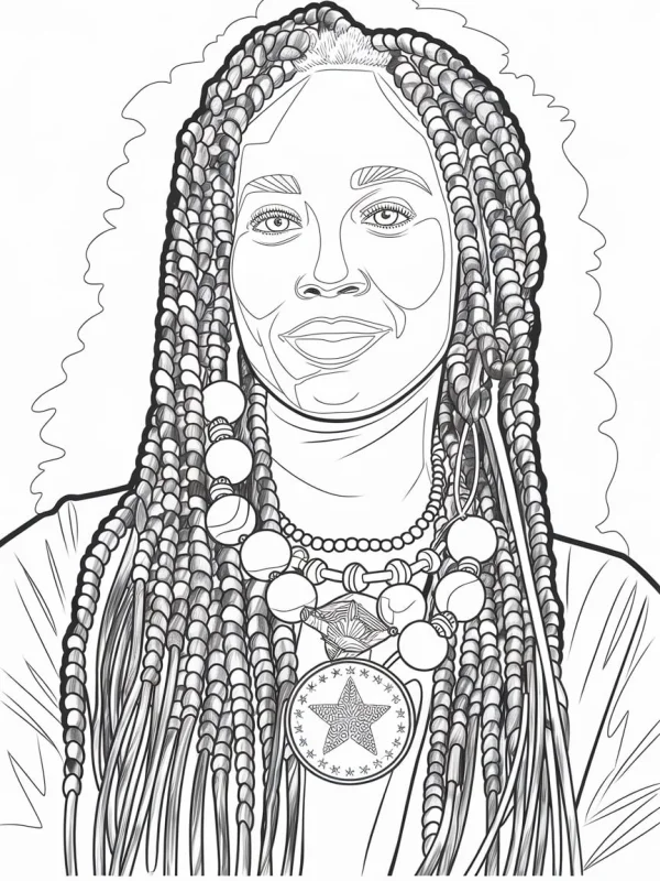 Portrait of an indigenous-style person with braided hair, realistic sketch style — free printable indigenous culture coloring book page