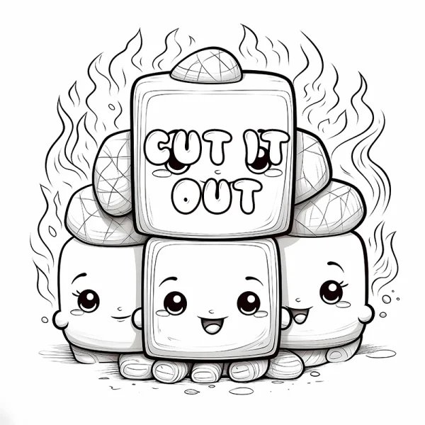 Cute anthropomorphic block stack, cartoon style — free printable cute style coloring book page