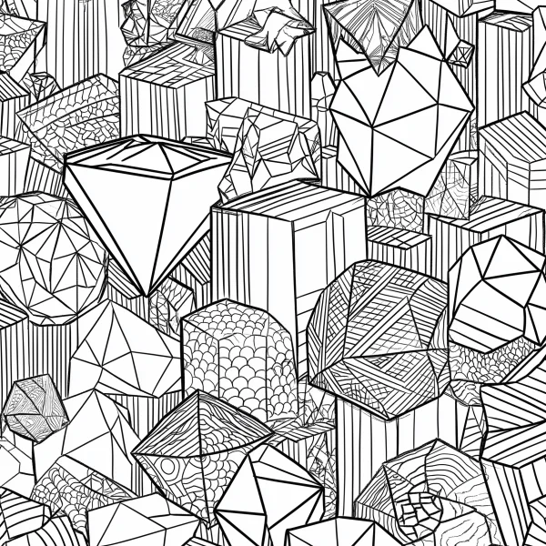 Geometric cut gemstones, art deco style — free printable jewelry coloring book page
