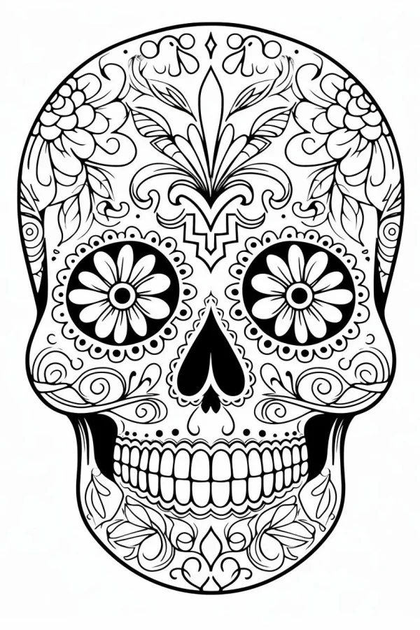 Decorative sugar skull, mexican day of the dead cultural style — free printable culture coloring book page