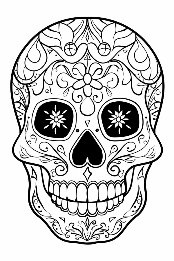 Day of the dead decorated sugar skull, latin american folk art style — free printable latin america coloring book page