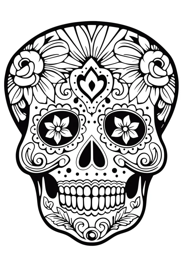 Day of the dead decorative sugar skull, latin american folk art style — free printable latin american culture coloring book page