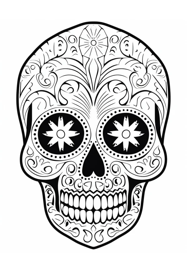 Decorative day of the dead sugar skull, latin american folk art style — free printable latin american culture coloring book page
