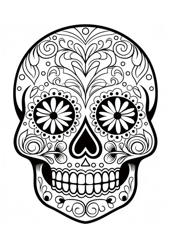 Decorative day of the dead sugar skull, latin american cultural art style — free printable latin america coloring book page