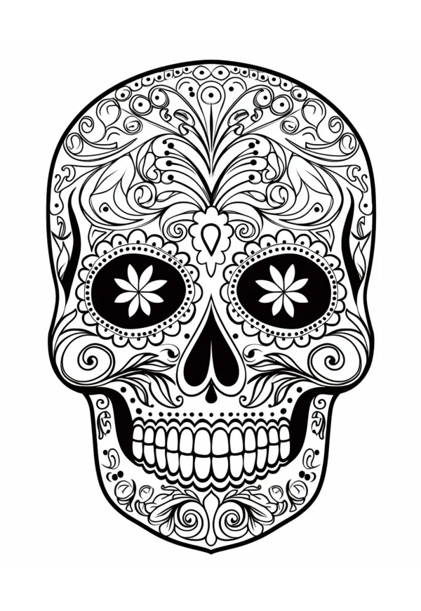 Decorative day of the dead sugar skull, latin american folk art style — free printable latin american culture coloring book page