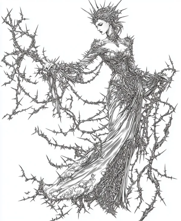 Thorn queen, gothic style — free printable darkness coloring book page