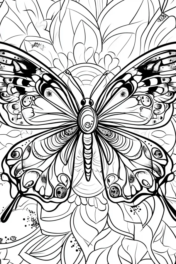Mandala patterned butterfly, mandala art style — free printable abstract art coloring book page