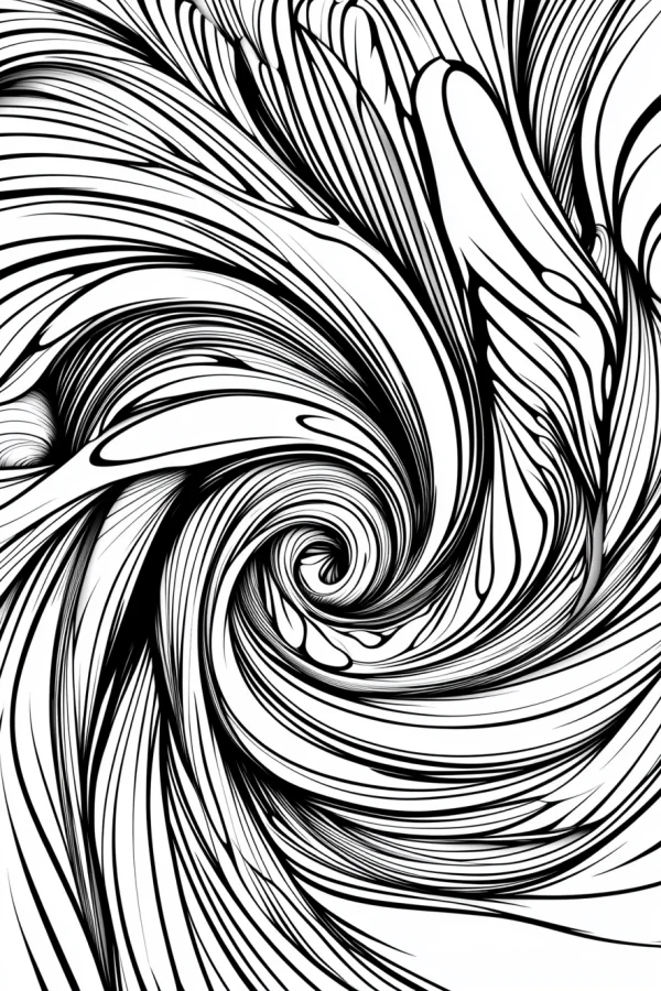 Abstract spiral line pattern, line art style — free printable chaos coloring book page