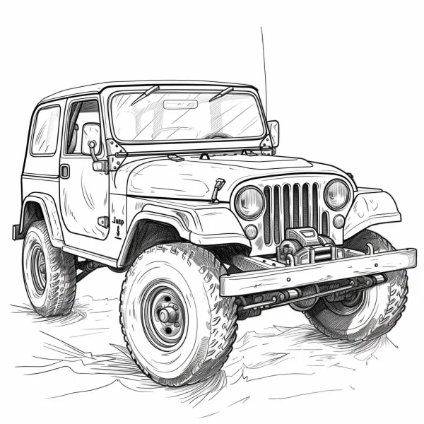 Off-road jeep, realistic sketch style — free printable outdoor adventure coloring book page