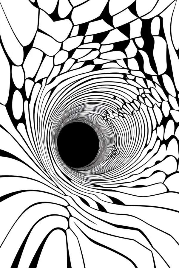Abstract vortex tunnel, abstract art style — free printable universe coloring book page