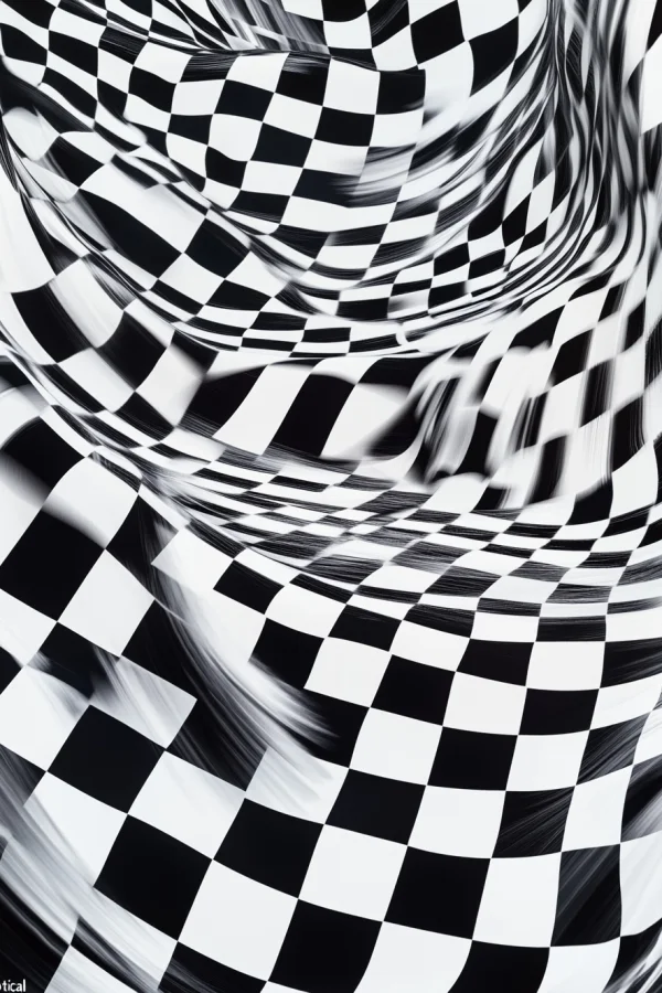 Twisted black and white checkerboard, abstract surreal style — free printable chaos coloring book page