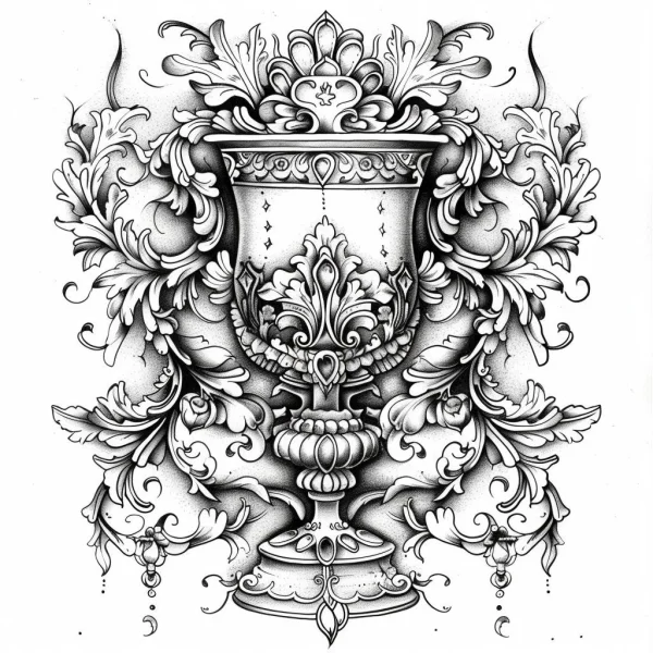 Baroque decorative goblet, baroque art style — free printable baroque coloring book page