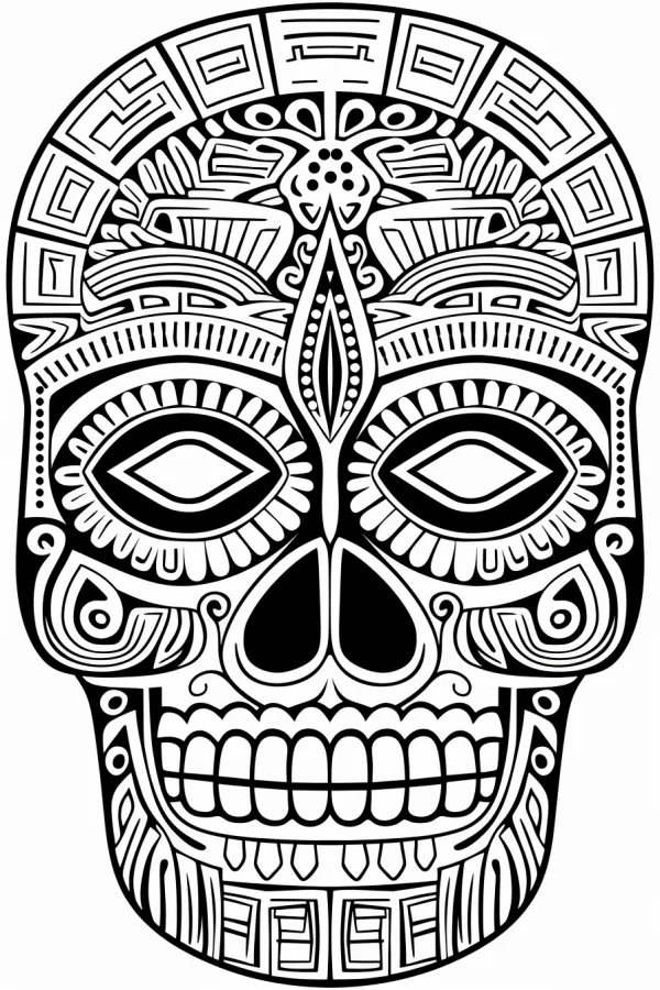 Day of the dead decorated skull, latin american style — free printable latin america coloring book page
