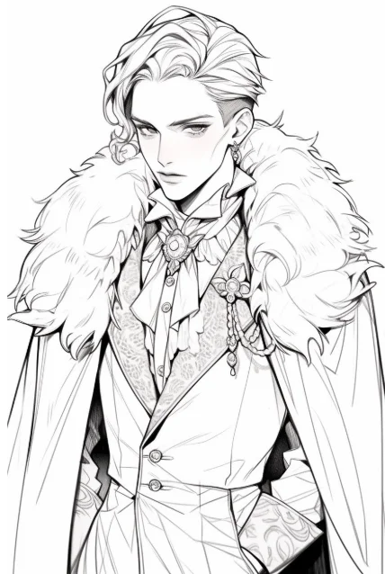 Retro stern noble man, anime style — free printable euro-american culture coloring book page
