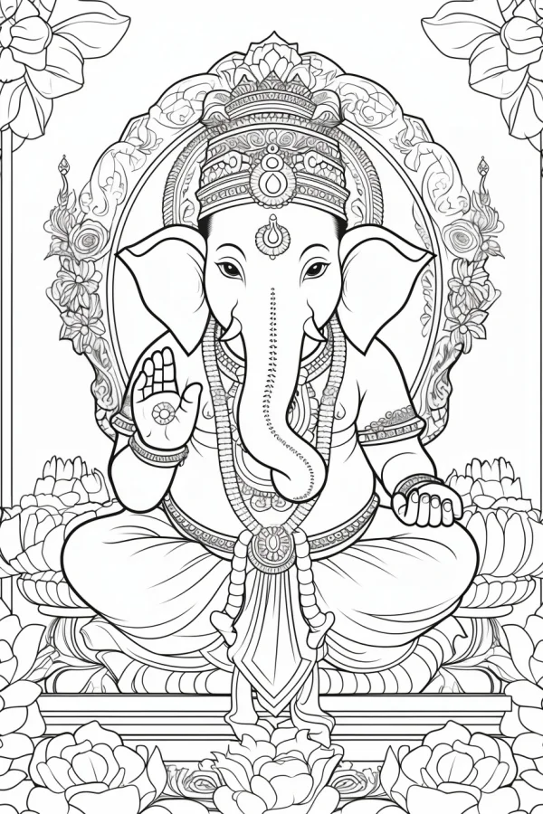 Indian ganesha, indian religious art style — free printable indian culture coloring book page
