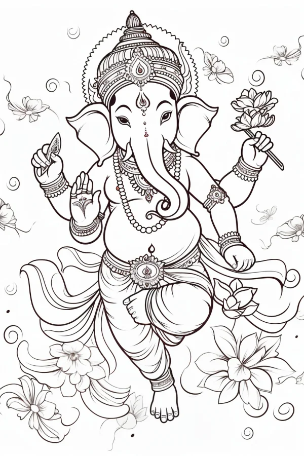 Ganesha the hindu elephant god, indian cultural style — free printable india coloring book page