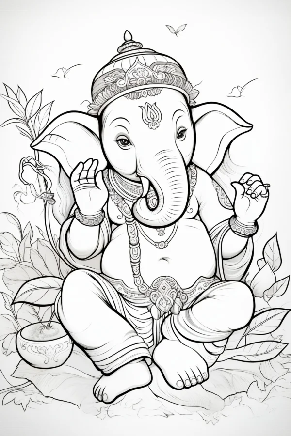 Cute ganesha, indian art style — free printable indian culture coloring book page