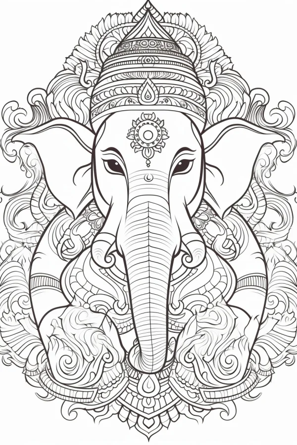 Elephant-headed deity ganesha, indian traditional style — free printable indian culture coloring book page